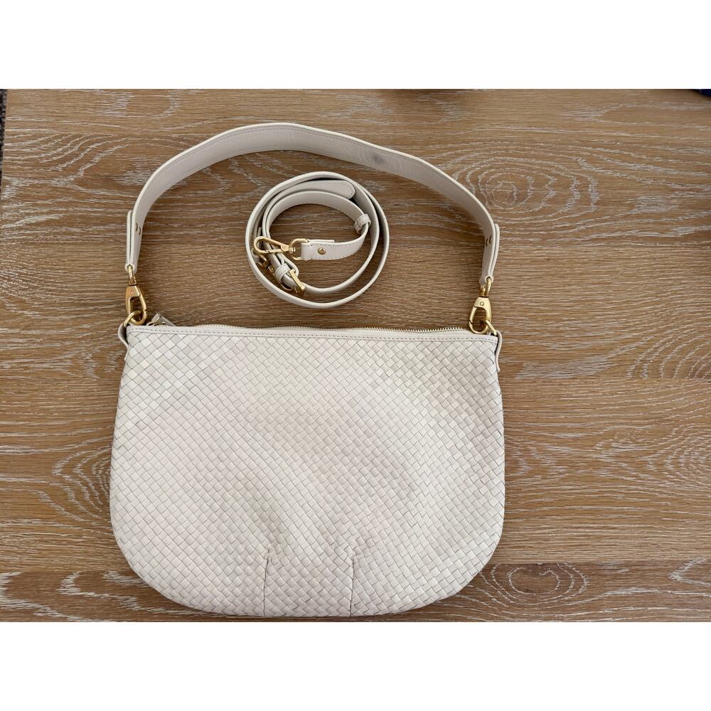 Quince Italian Leather Convertible Crescent Handwoven Shoulder Bag, Color: Bone - Picture 2 of 9